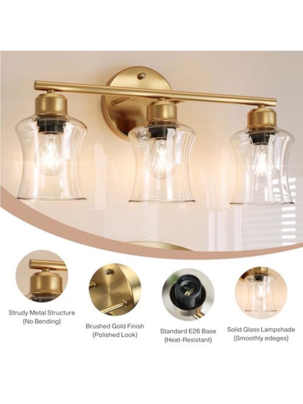 Brushed Gold 3-Light Bathroom Vanity Sconce